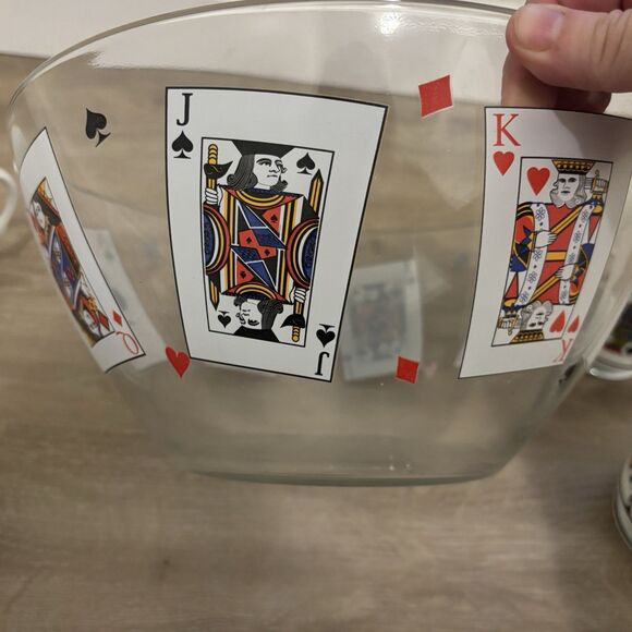 Vintage Playing Card Punch Bowl Set 4 Mugs Pedestal King Queen Jack Clubs Hearts - Picture 7 of 12